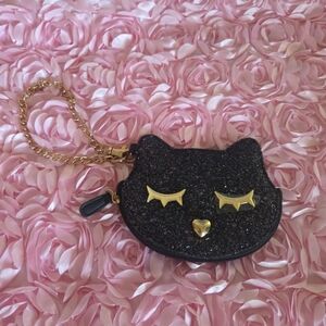 Betsey Johnson Black Glitter Cat Coin Pouch NWOT